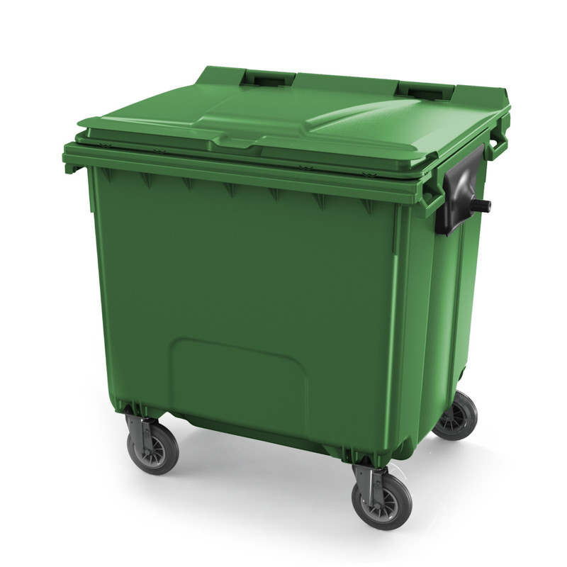 Контейнер для сміття пластиковий з плоскою кришкою 1100 літрів зелений CONTENUR